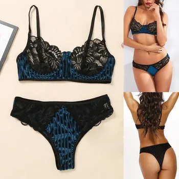 

Sexy Women Lace Velvet Splice Underwear Underwire Bra Briefs Lingerie Set S-L