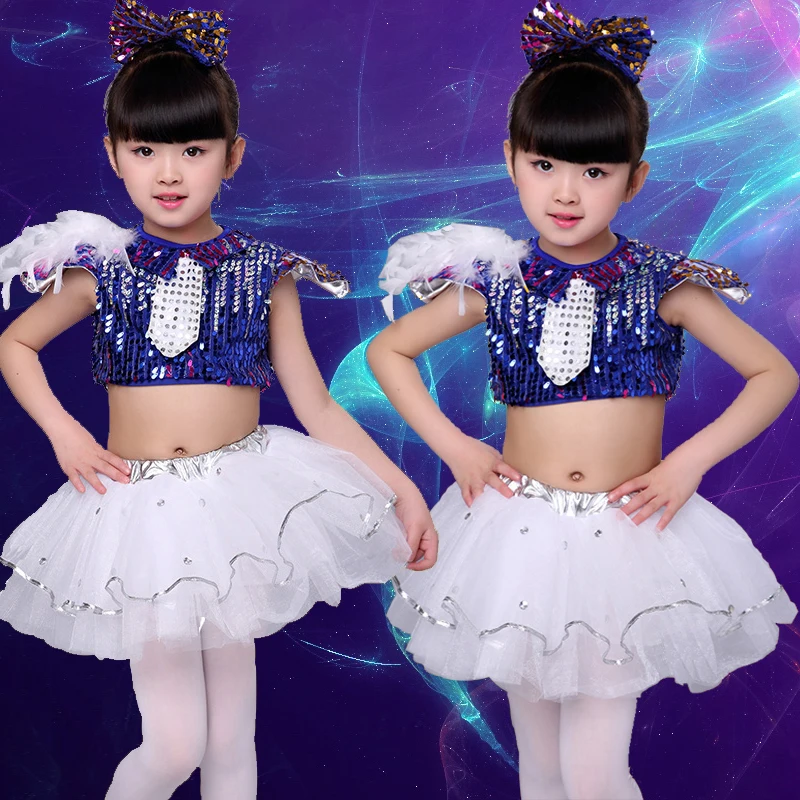 

Girls Jazz Dance Latin Dance Ballet Costumes Children Modern Dance Sequins Kindergarten Group Dance Costumes