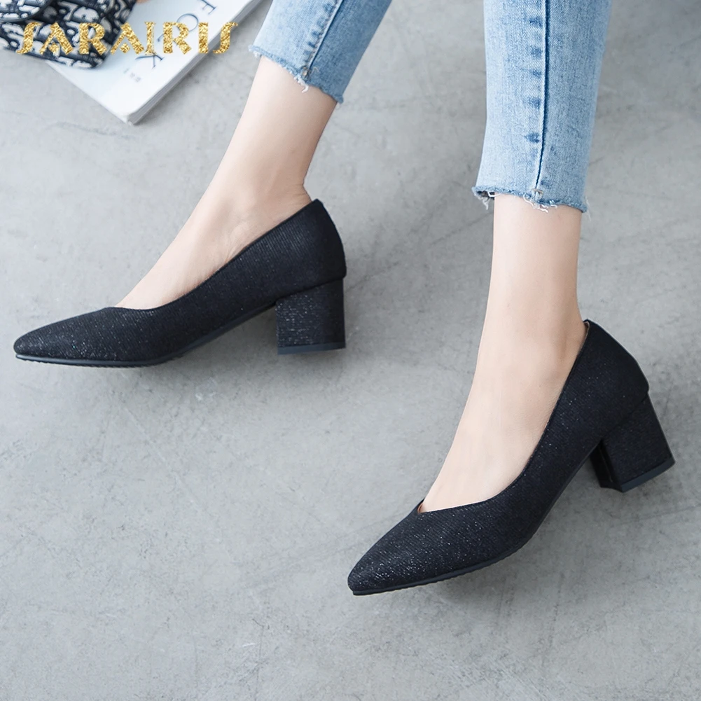 

Karinluna Fashion New Large Size 30-43 Spring Shoes Woman Pumps Female Chunky Heels Slip On Office Lady Pumps Women Shoes