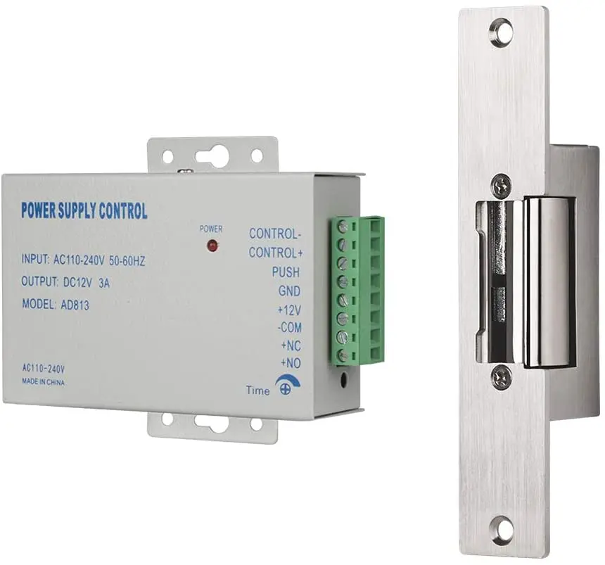 TMEZON-abridor de puerta eléctrico, cerradura eléctrica con fuente de alimentación, control de puerta de metal, modo NC, a prueba de fallos, cc 12V, control de acceso
