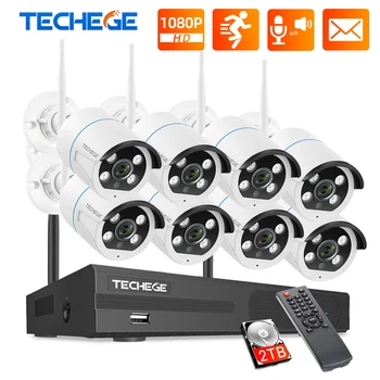 

Techege 8CH NVR Kit 1080P Wireless CCTV Security Camera System Two Way Audio 2MP Waterproof Outdoor WIFI Video Surveillance Kit