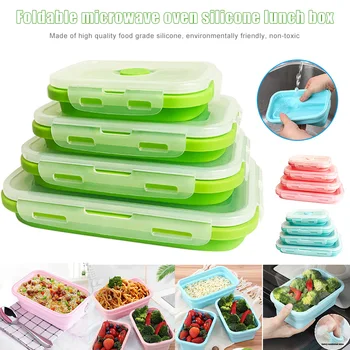 

4pcs Collapsible Containers Silicone Food Storage Microwave Fridge Lunch Box GHS99