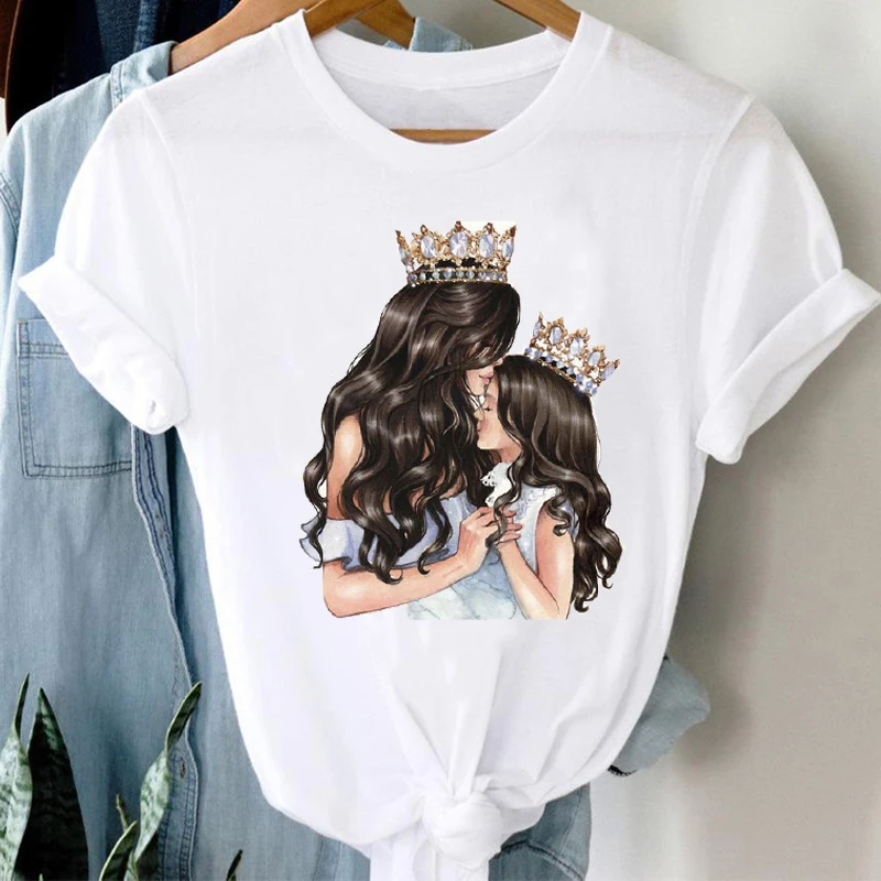 T-shirts Women Striped Boys Cute Mom Crown Mother Mama Ladies Fashion Clothes Graphic Tshirt Top Lady Print Female Tee T-Shirt