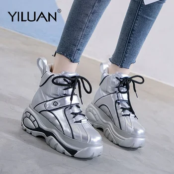 

2020 Spring Autumn Sports Shoes Women's Platform Single Shoes Sneakers High Top Casual Shoes Woman Plush Dad Shoes Winter Warm
