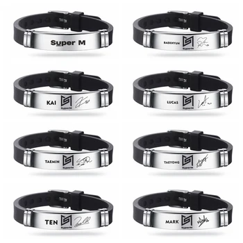 

K-pop SuperM BAEKHYUN KAI TAEMIN TAEYONG MARK LUCAS TEN Logo Name Stainless Steel Bracelet Adjustable Wristband Fans Collection