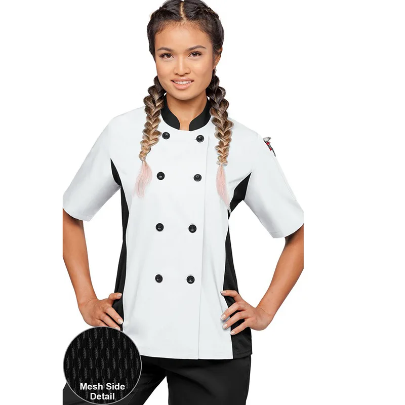 

Female Chef Overalls New Spring Summer Short Sleeve Breathable Hotel Kitchen Western Restaurant Thin White High Quality Workwear