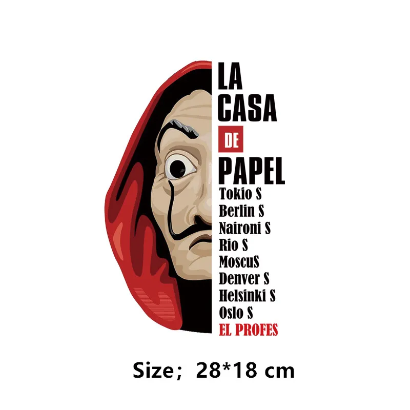 Горячая LA CASA DE PAPEL нашивка для одежды 25*22,5 см железные нашивки Diy футболки Платья термопереводная наклейка - Цвет: D