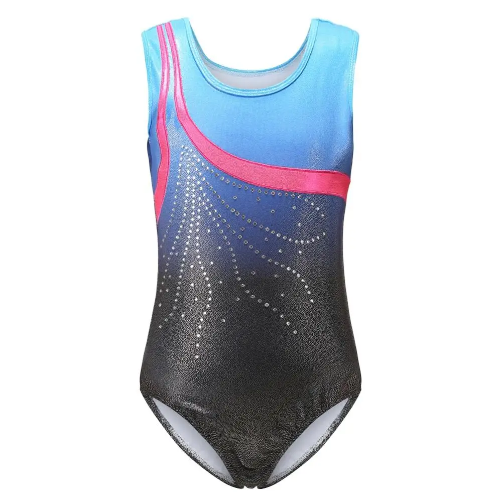 Girls Ballet Leotard Sleeveless Gymnastics One-Piece Rhineston Glitter Professional Leotard