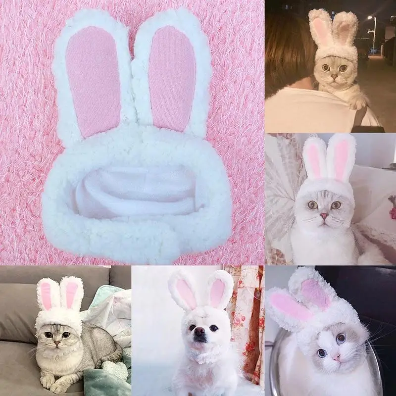 Cute Pet Costume Cosplay Rabbit Ears Cap Hat for Cat Halloween Xmas Clothes Fancy Dress with Party Supplies | Дом и сад