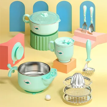 

Kids Children Cartoon Stainless Steel Bowl Spoon Baby Infant Food Fruit Snack Feeding Tableware Set AXP050