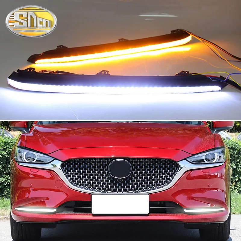 2PCS LED Daytime Running Light For Mazda 6 2020 2021 Dynamic Yellow Turn Signal Waterproof 12V Car DRL Fog Lamp Decoration
