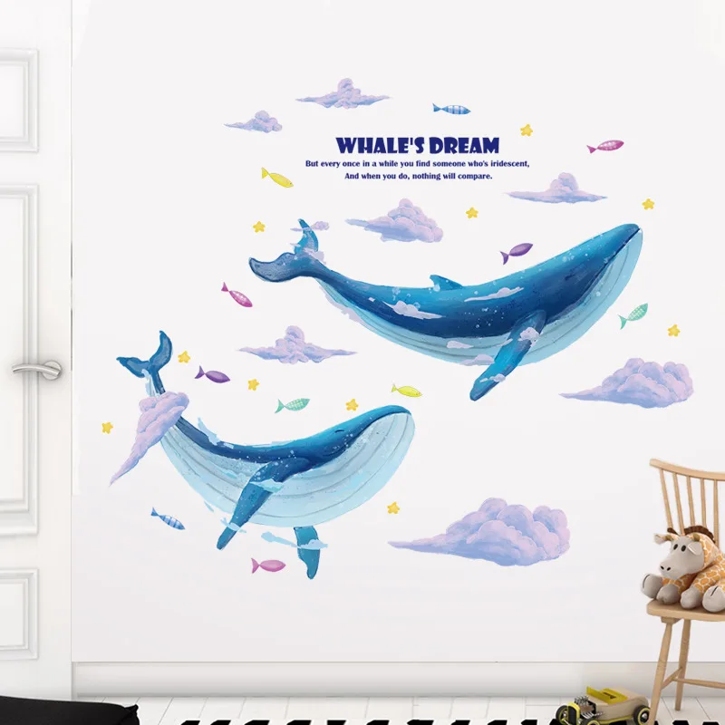 Мультфильм киты пара Дети стикер на стену домашний декор Забавный пол Украшение Наклейка s съемные настенные наклейки