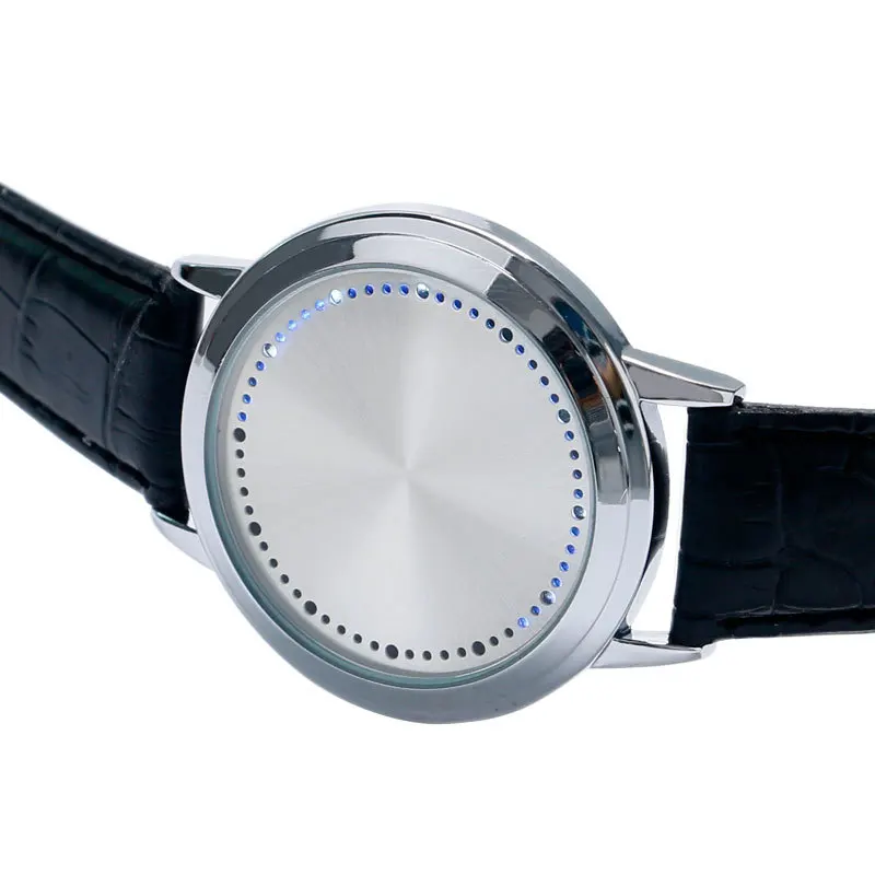 Синий гибридный светодиодный сенсорный экран часы для мужчин или женщин унисекс модные уникальные студенческие часы пара кожаный ремешок часы