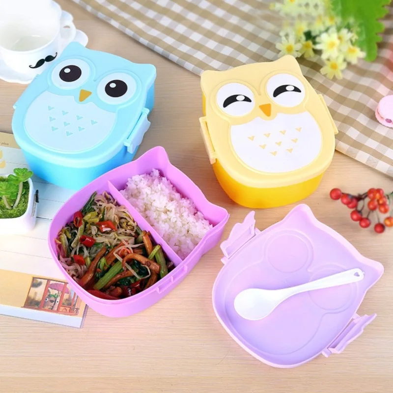 

LHX Cartoon Owl Shaped Lunch Bento Box Portable Food Container with Spoon for Kids Student Food Storage Box Outdoor Picnic 1135E