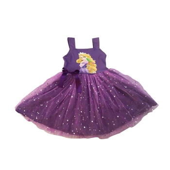 

latest design braces skirt cartoon figure print purple princess dress chiffon dress