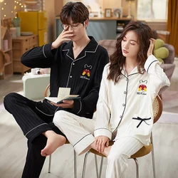 Autum Lounge Sleepwear Cotton Cute Cartoon Animals Printing Turn-down Collar Pajama 2pc Plus Size Long Couples Matching Sets