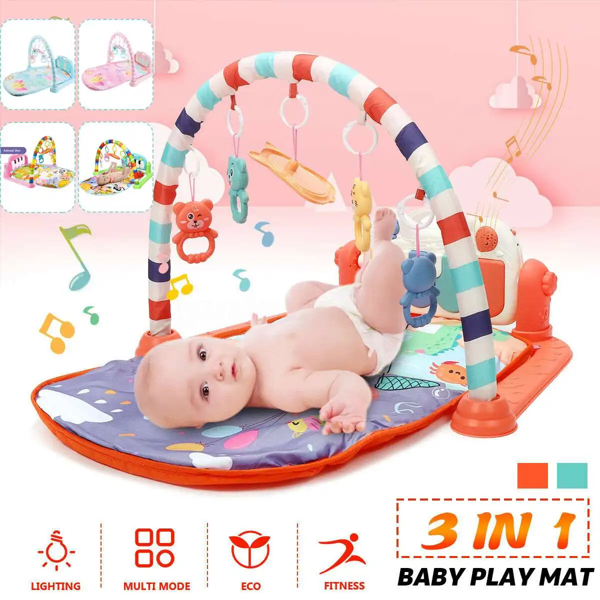 Baby Activity Gym Children's Play Mat 0-12 Months Developing Carpet Soft Rattles Musical Toys Activity Rug For Babies Games