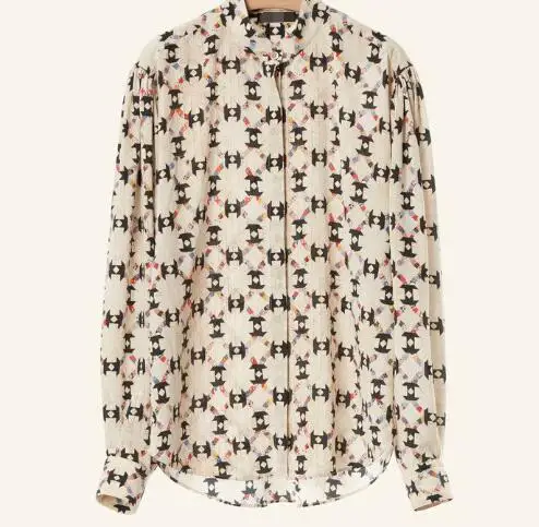 Шелковая рубашка с принтом, блуза CADE, топ, воротник-стойка, длинные рукава, манжеты на одной пуговице, модные топы для женщин 2019FW - Цвет: cream print
