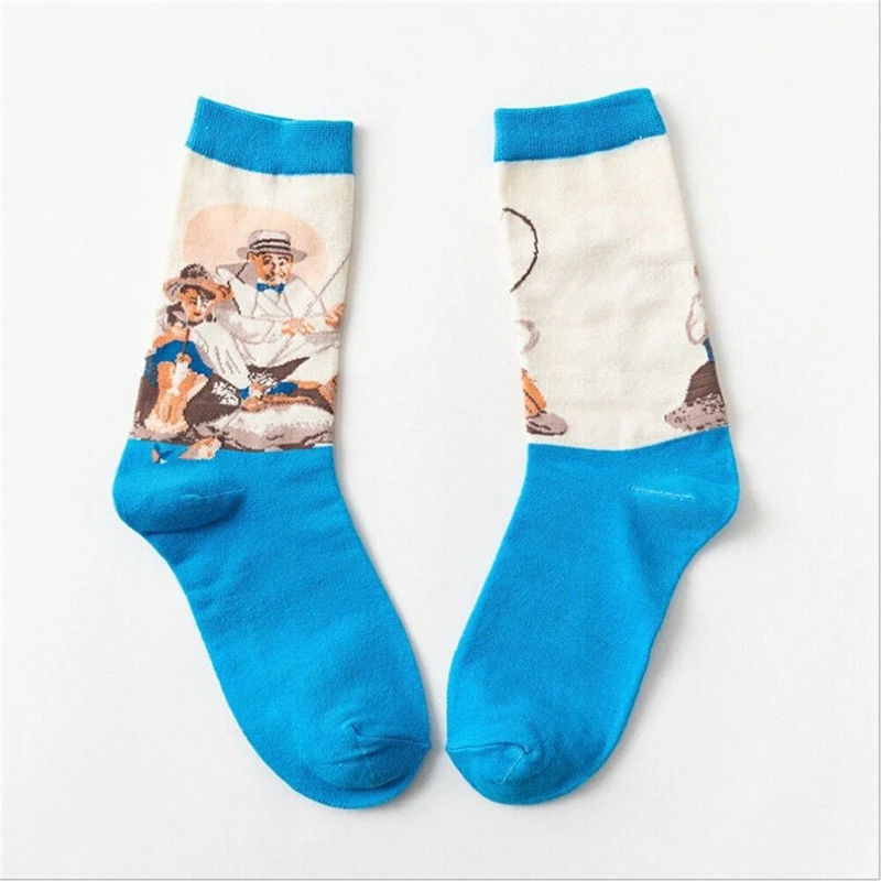 Забавные носки с масляными рисунками, художественная Новинка, унисекс, мужские и женские носки, модные винтажные Ретро носки с масляными рисунками в стиле ренессанса, дышащие носки - Цвет: 24