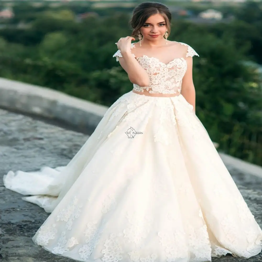 Vintage Kapmouwtjes Kant Wedding-Jurken Wit Ivoor Tull Rok EEN Lijn Bruidsjurk Vestido De Noiva Vintage Kapmouwtjes Kant Wedding-Jurken Wit Ivoor Tull Rok EEN Lijn Bruidsjurk Vestido De Noiva