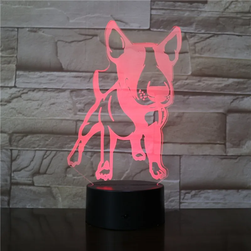 Современный стаффордширский 3D бультерьер светодиодный ночник животное домашний питомец собака щенок Оптическая иллюзия лампа украшение