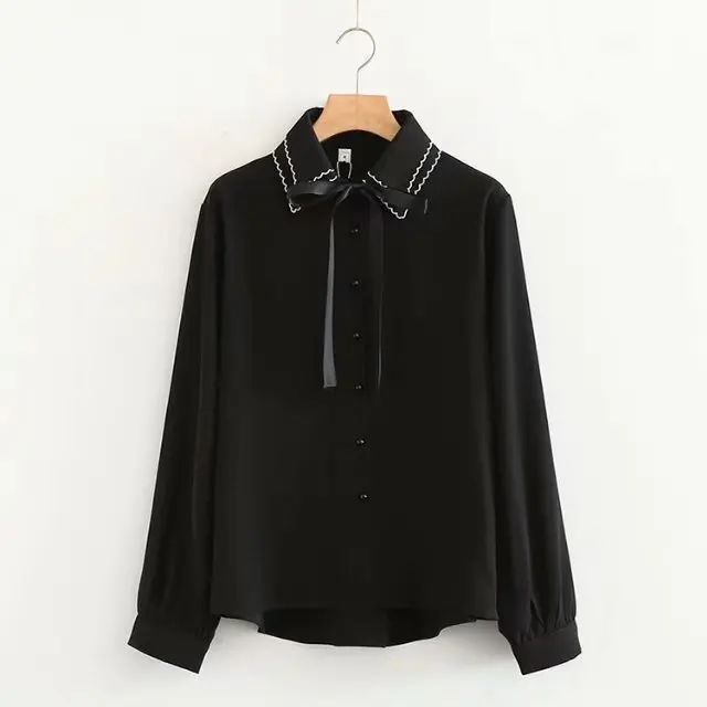 

Plus size turn-down kraag lange mouwen chiffon blouses vrouwen 2019 gestreepte boog shirt Lente herfst dames top