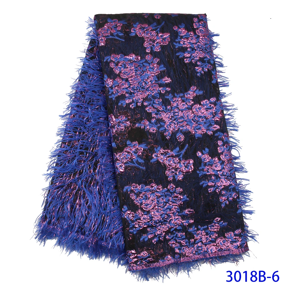 2020 Latest New Arrivals Africa Nigerian French Ankara Jacquard Brocade Tulle Mesh Brode Lace Fabric with Feather for Wedding