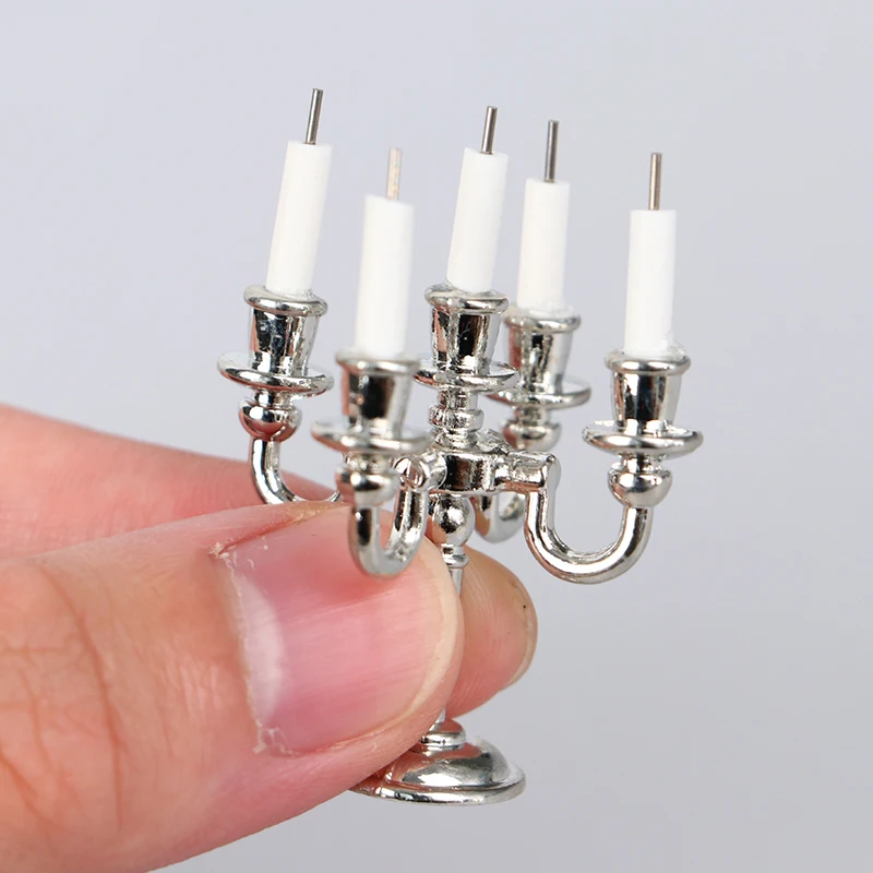 1Set Dollhouse Miniature Candles and Candlestick Cake Candle Holders Toppers For Doll House Decoration Accessories Kids Toys 6