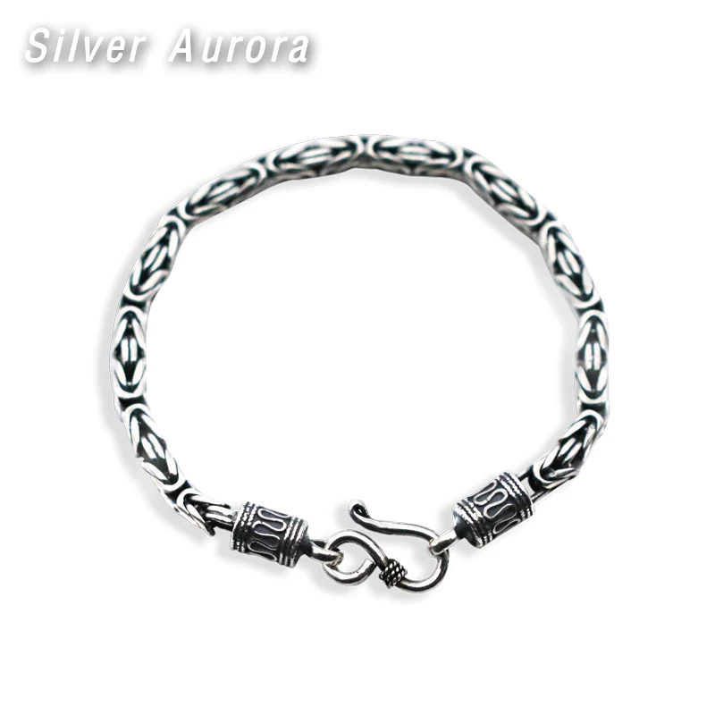 925 пробы серебряный мужской браслет винтажные пшеничные линии ручной работы ювелирные изделия байкер человек подарок звено цепи браслеты ювелирные изделия для мужчин