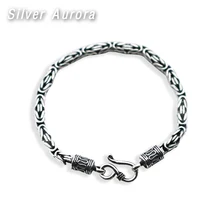 925 пробы серебряный мужской браслет винтажные пшеничные линии ручной работы ювелирные изделия байкер человек подарок звено цепи браслеты ювелирные изделия для мужчин