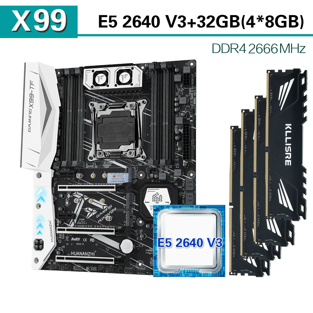 HUANANZHI X99 материнская плата LGA 2011-3 комплект с Xeon E5 2640 V3 4 шт. * 8 ГБ = 32 Гб 2666 МГц DDR4