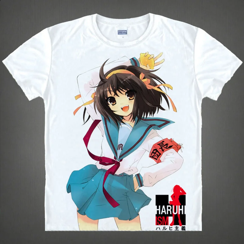 アニメT】00s 涼宮ハルヒの憂鬱 大判プリント Tシャツ 白 フリー