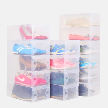 

Good Quality 10Pcs Transparent Makeup Organizer Clear Plastic Shoes Storage Boxes Foldable Shoes Case Holder Home Useful Tools