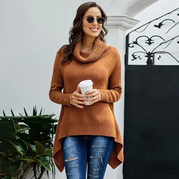 

Sweaters Women's Autumn and Winter Suits Thickened High-collar Warm Knitted Outerwear Women's Pure Long Sleeves