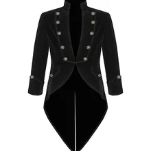 Мужской бархатный длинный пиджак-фрак стимпанк Хэллоуин Косплей Костюм Викторианский готический пальто стоячий воротник пальто для повседневной носки