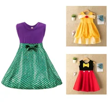 Платье для маленьких девочек; летняя повседневная одежда с принтом «Ариэль Белл», «Минни», «Микки Маус»; детский праздничный костюм и аксессуары для дня рождения