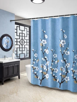 

Thickened Plum Pattern Shower Curtain Waterproof Mildew-free Perforated Shower Room Partition Curtain