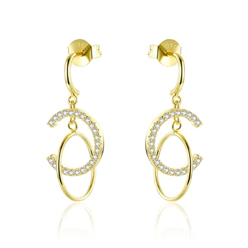 

Genuine 925 Sterling Silver Geometric Circle Dangle Earrings for Women Gold Color Korean Style Fashion Jewelry SCE799