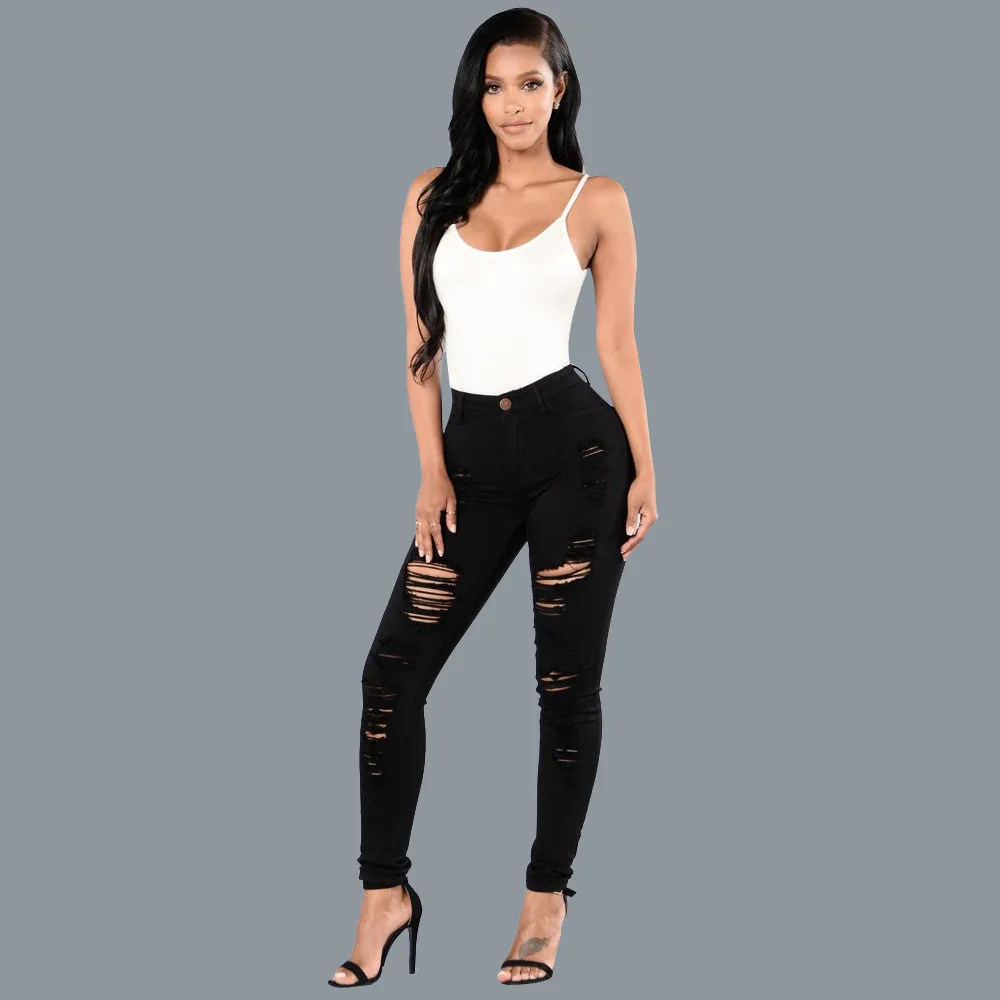 Plus Size Ripped Jeans for Women Clothing Sexy High Waist Skinny Push Up Denim Distressed Trousers Slim Femme Free Shiping