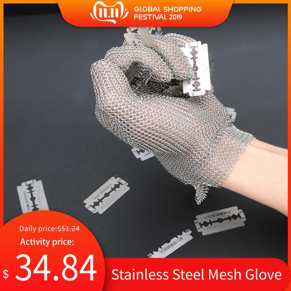 

Durable Protective Glove Stainless Steel Mesh Glove Knife Cut Resistant Chain Mail Protective Glove for Kitchen Butcher Working