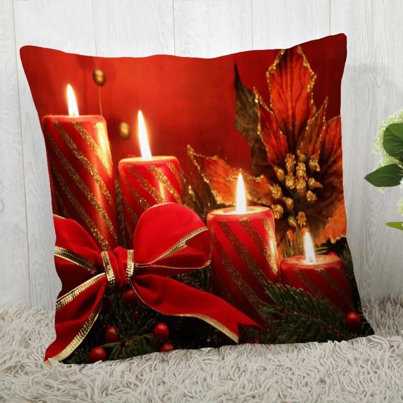 Custom Pillow Cases Christmas Candles Square Pillowcase Zippered Cover 40*40cm 45*45cm(One Side) | Дом и сад