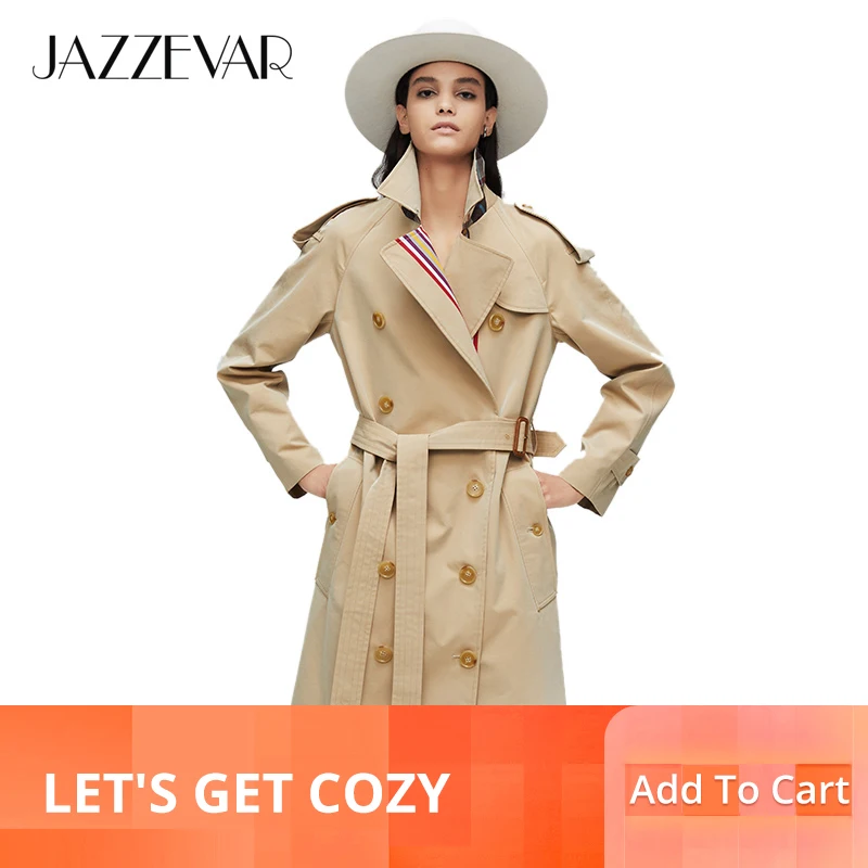 

JAZZEVAR 2019 New arrival autumn khaki trench coat women casual fashion high quality cotton with belt long coat for women 9004-1