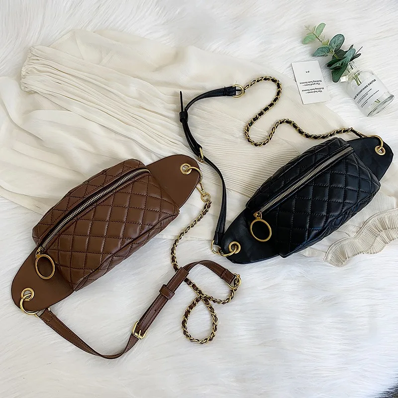 

2019 Winter New Style WOMEN'S Bag Korean-style Casual Wallet Chain Shoulder Rhombus Car Suture Oblique Chest Bag Zipper Bag