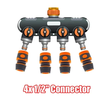 

4 Way Garden Hose Splitter Connector 1/2" Connector Set Heavy Duty for Outdoor Faucet with Shut-Off Valves Easy To Install