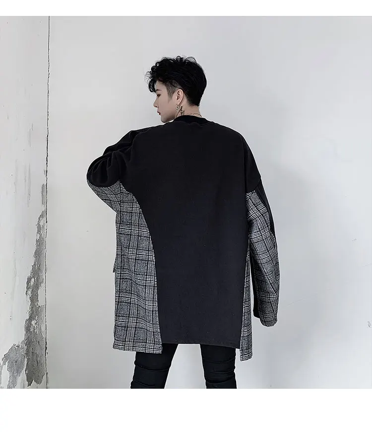 Men Autumn Winter Plaid Splice Velvet Thick Pullover Sweatshirt Overcoat Male Women Vintage Fashion Casual Hoodie Outerwear