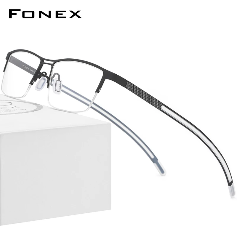 FONEX B Titanium Glasses Frame Men New Eye Glasses Semi Rimless Square Eyeglasses Eyewear 872