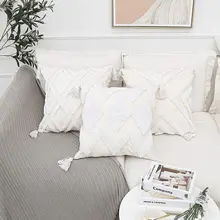 

Creamy White Pillowcase 45*45CM In Bohemian Decor Geometric Pattern Woven Tufted Soft Chenille Pillowcase Tassel Sofa Cushions