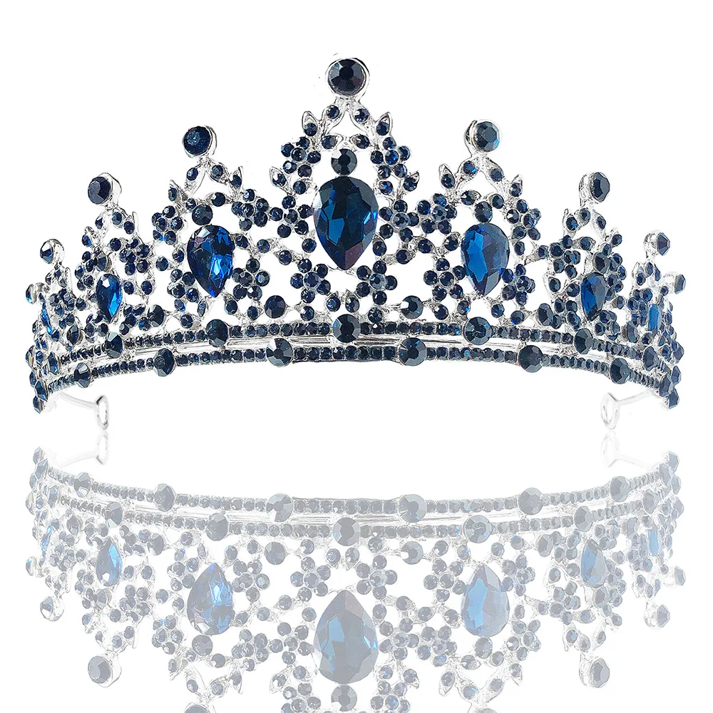 

Bridal Headdress Shiny Blue Crystal Crown Headband Sweet Princess Hair Accessories Luxury Wedding Dress Accessories Gift