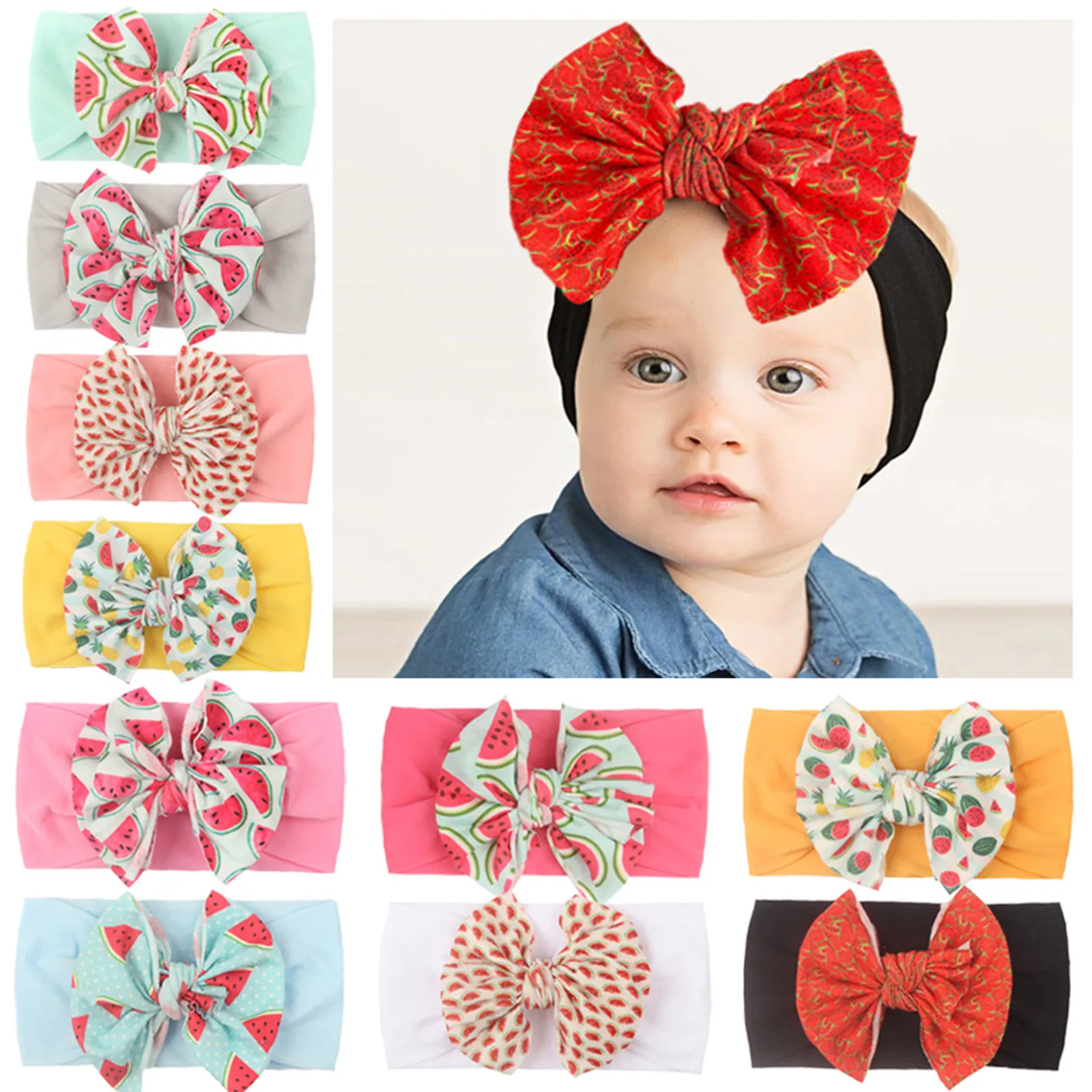 2021 Baby Girl Headband Infant Hair Accessories Watermelon Print Bows Newborn Headwear Rabbit Ear Head Wrap Gift Bufanda | Детская