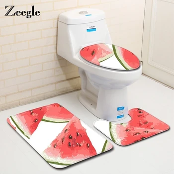 

Zeegle Bath Mat Watermelon Bathroom Carpet Anti-slip Toilet Cover Set Pedestal Rug Shower Room Absorbent Rug Floor Mat